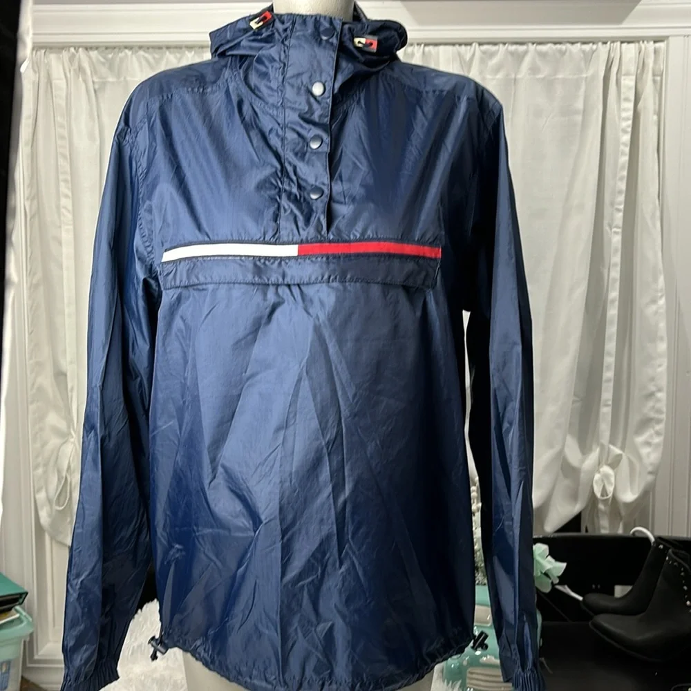 🔥 Tommy Hilfiger Vintage 90s Windbreaker Pullover Jacket Navy M 1/4 Zip Hoodie 🔥 - Picture 5 of 16